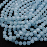 Natural Aquamarine Gemstone Round Smooth Beads String