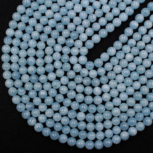 Natural Aquamarine Gemstone Round Smooth Beads String