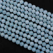 Natural Aquamarine Gemstone Round Smooth Beads String