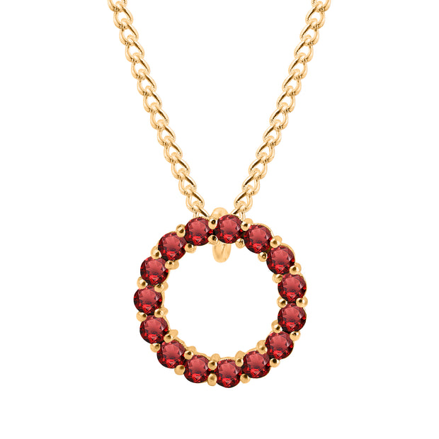 Garnet Gemstone Solid 14k Yellow Gold Round Ring Pendant
