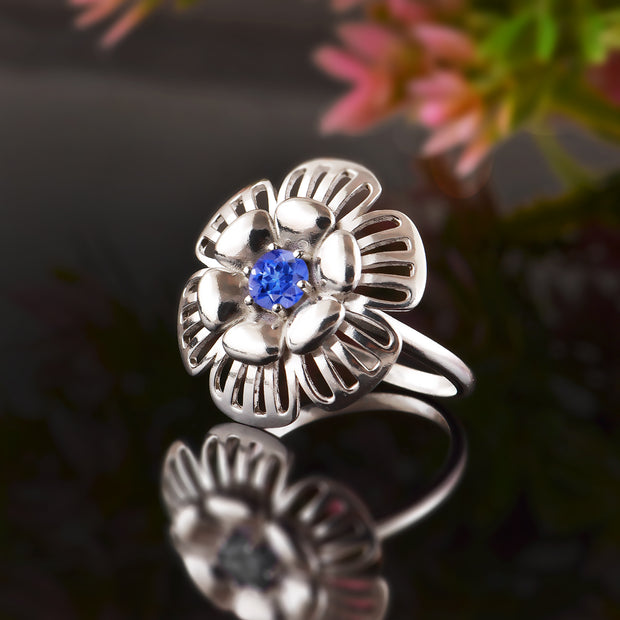 Tanzanite Gemstone Solid 14k White Gold Ring