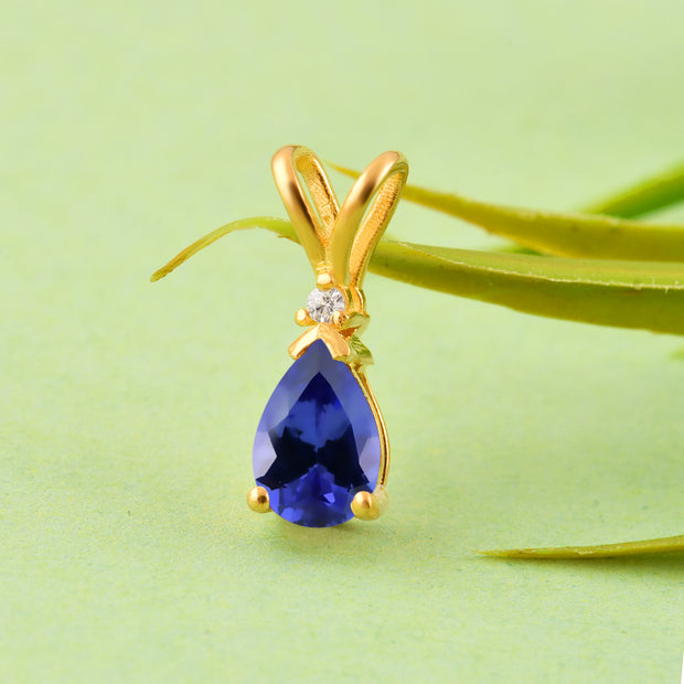 Tanzanite Gemstone & Diamond Solid 14k Yellow Gold Pendant