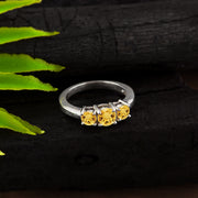 Citrine Gemstone Solid 14k White Gold Ring