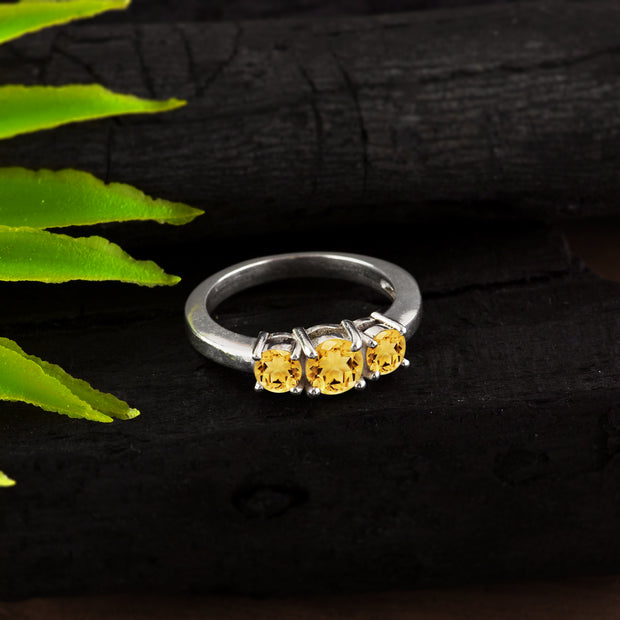 Citrine Gemstone Solid 14k White Gold Ring