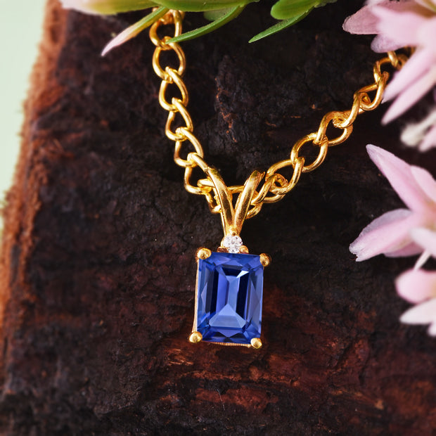 Tanzanite Gemstone & Diamond Solid 14k Yellow Gold Pendant
