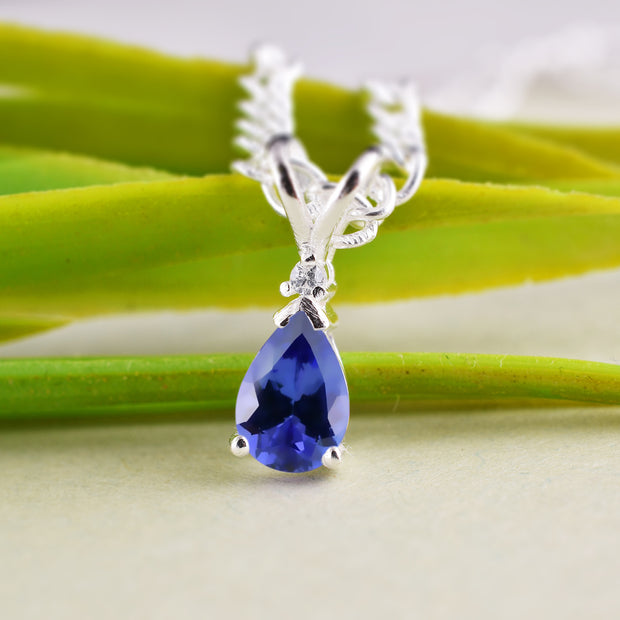 Tanzanite Gemstone & Diamond Solid 14k White Gold Pendant