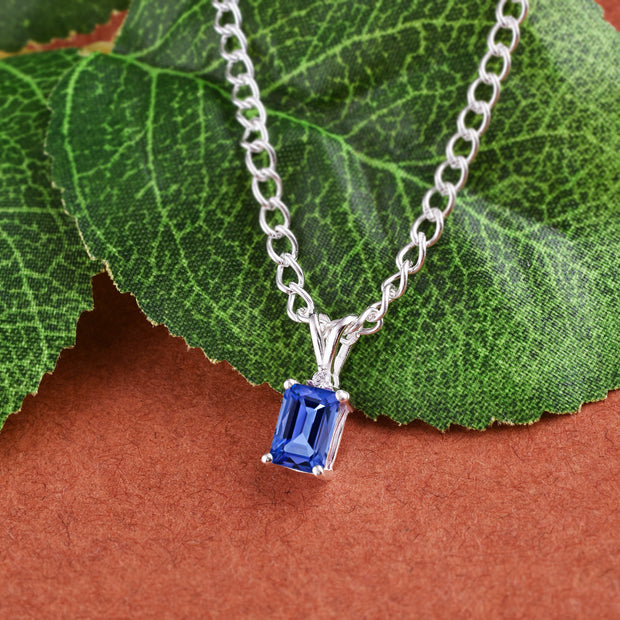 Tanzanite Gemstone & Diamond Solid 14k White Gold Pendant