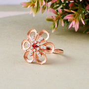 Garnet Gemstone & Diamond Solid 14k Rose Gold Ring