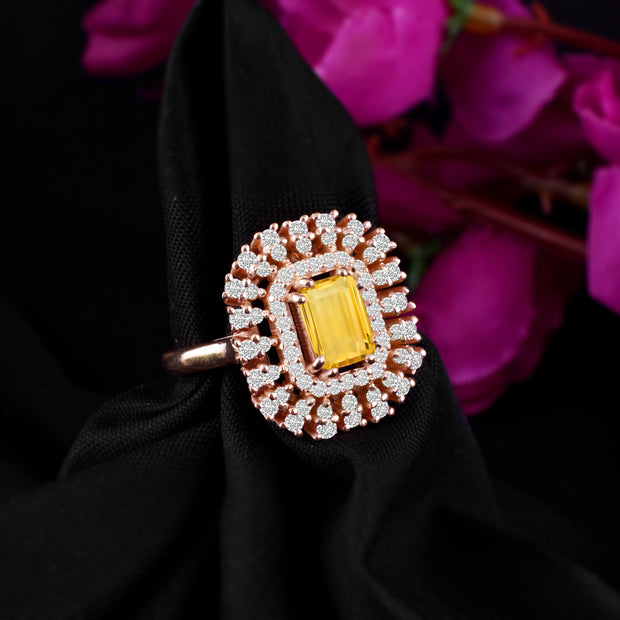 Citrine Gemstone & Diamond Solid 14k Rose Gold Ring