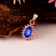 Tanzanite Gemstone & Diamond Solid 14k Rose Gold Pendant