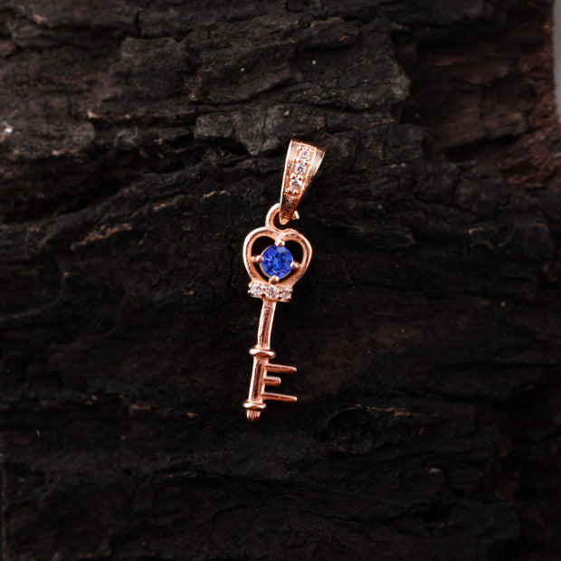 Tanzanite Gemstone & Diamond Solid 14k Rose Gold Key Pendant