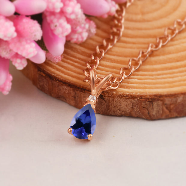 Tanzanite Gemstone & Diamond Solid 14k Rose Gold Pendant