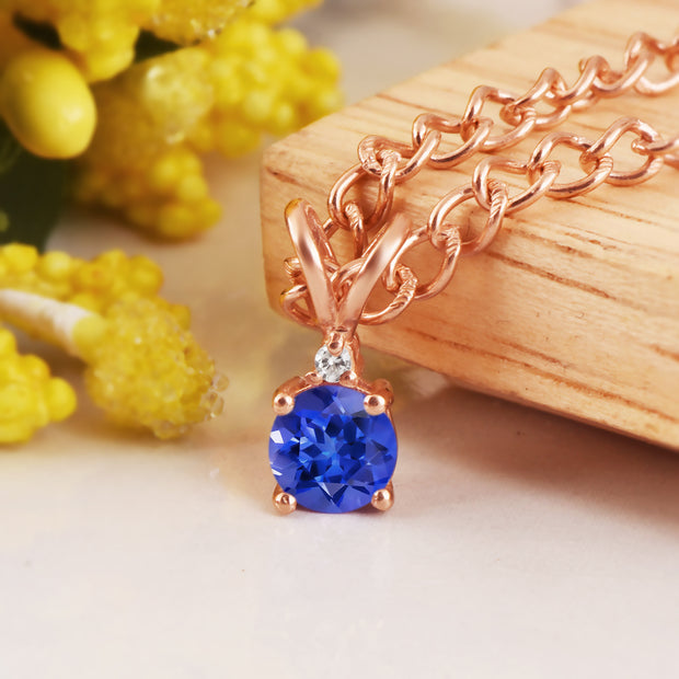 Tanzanite Gemstone & Diamond Solid 14k Rose Gold Pendant