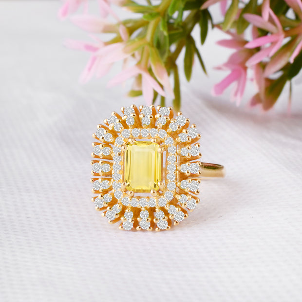 Citrine Gemstone & Diamond Solid 14k Yellow Gold Ring