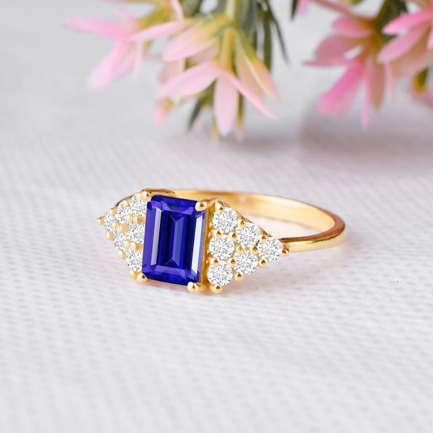 Tanzanite Gemstone & Diamond Solid 14k Yellow Gold Ring