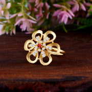 Garnet Gemstone & Diamond Solid 14k Yellow Gold Ring