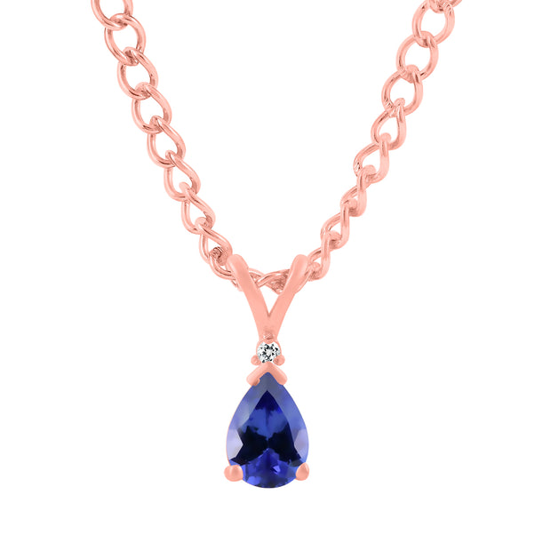 Tanzanite Gemstone & Diamond Solid 14k Rose Gold Pendant