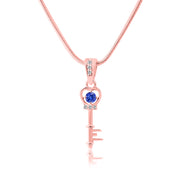 Tanzanite Gemstone & Diamond Solid 14k Rose Gold Key Pendant