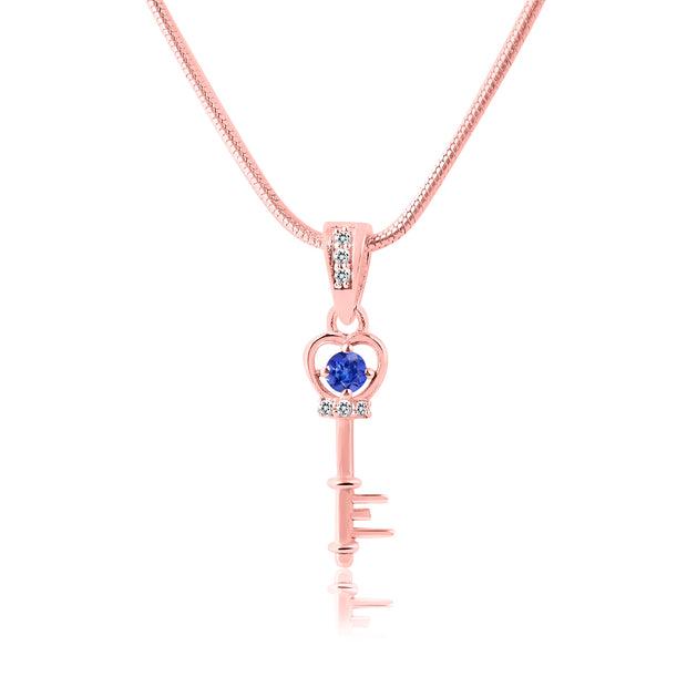 Tanzanite Gemstone & Diamond Solid 14k Rose Gold Key Pendant