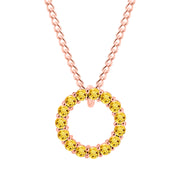 Citrine Gemstone Solid 14k Rose Gold Round Ring Pendant