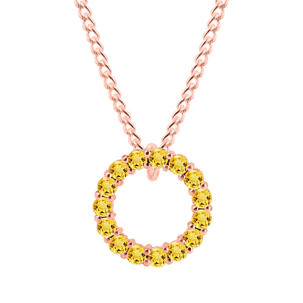 Citrine Gemstone Solid 14k Rose Gold Round Ring Pendant