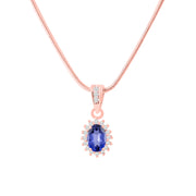 Tanzanite Gemstone & Diamond Solid 14k Rose Gold Pendant