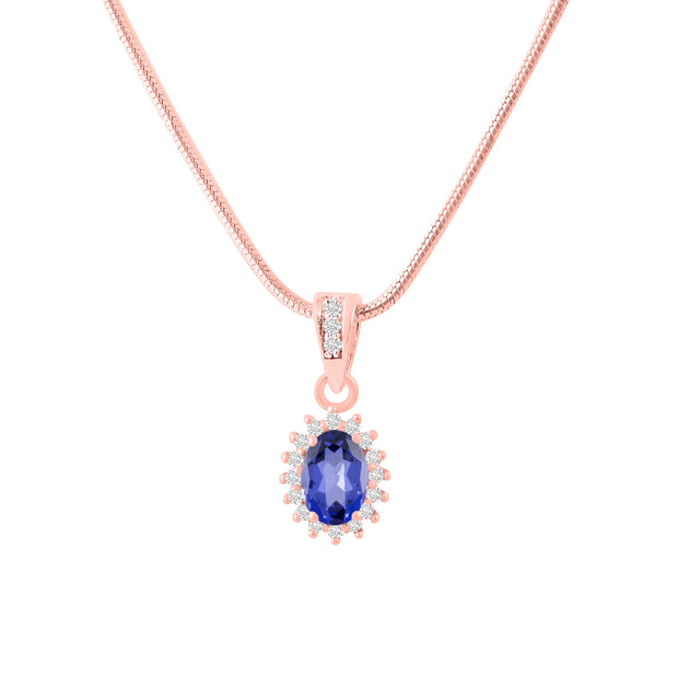 Tanzanite Gemstone & Diamond Solid 14k Rose Gold Pendant