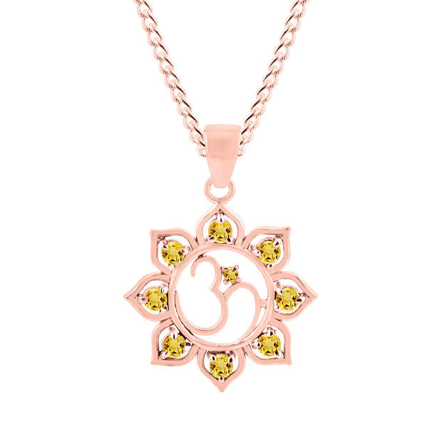 Citrine Gemstone Solid 14k Rose Gold OM Pendant