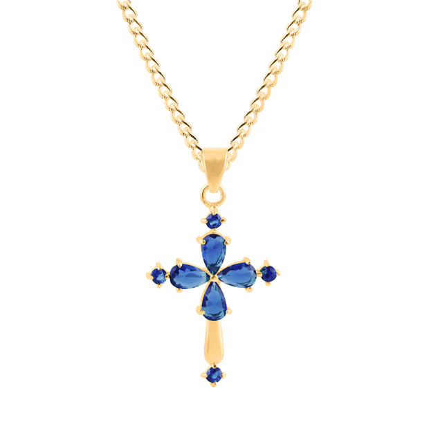 Tanzanite Gemstone Solid 14k Yellow Gold Cross Pendant