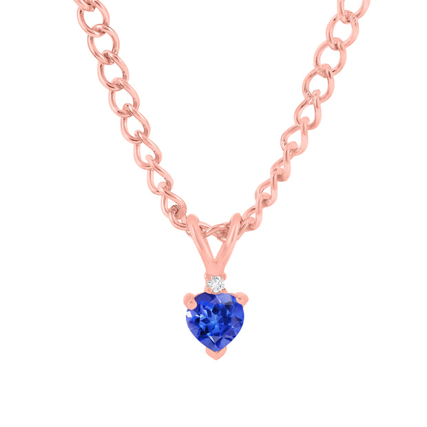 Tanzanite Gemstone & Diamond Solid 14k Rose Gold Pendant