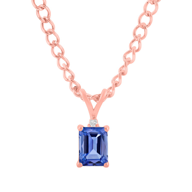 Tanzanite Gemstone & Diamond Solid 14k Rose Gold Pendant