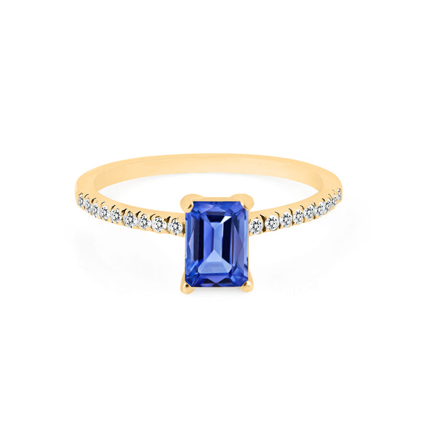 Tanzanite & Diamond Gemstone Solid 14k Yellow Gold Ring