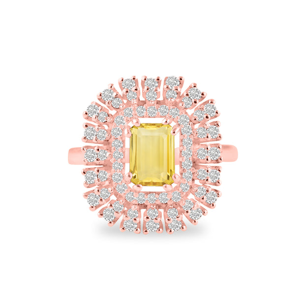 Citrine Gemstone & Diamond Solid 14k Rose Gold Ring