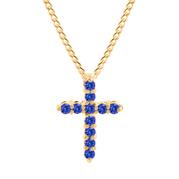 Tanzanite Gemstone Solid 14k Yellow Gold Cross Pendant