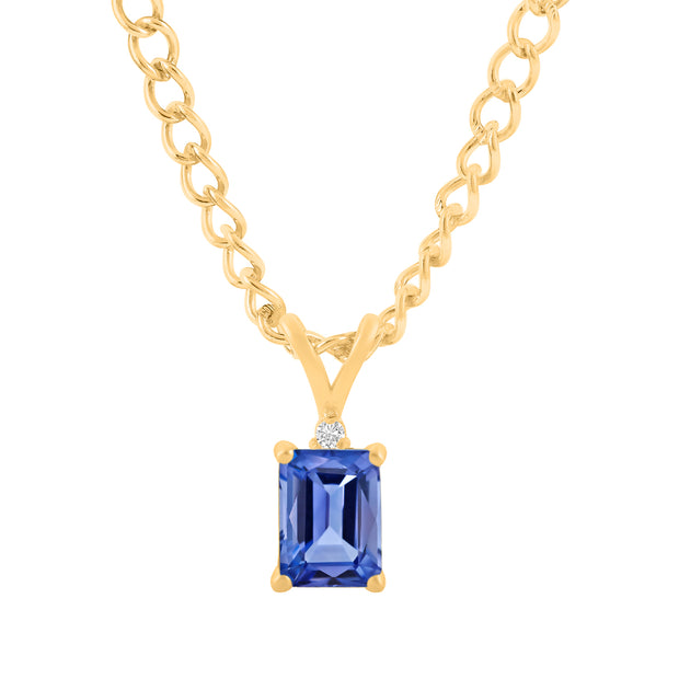 Tanzanite Gemstone & Diamond Solid 14k Yellow Gold Pendant