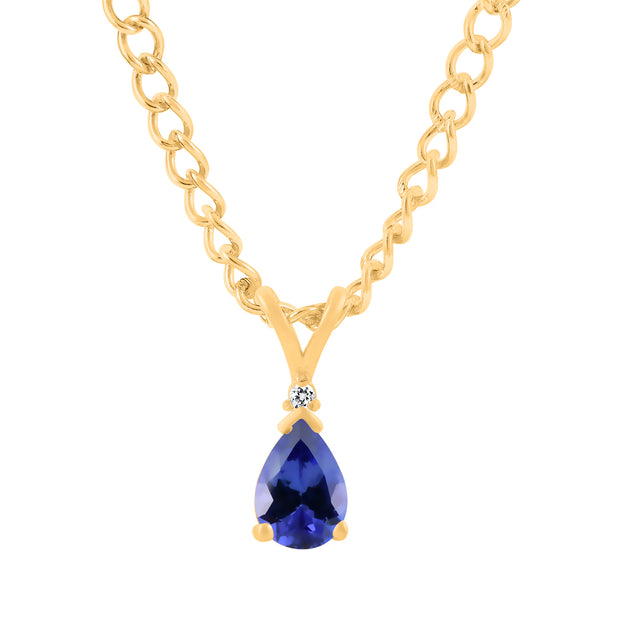 Tanzanite Gemstone & Diamond Solid 14k Yellow Gold Pendant