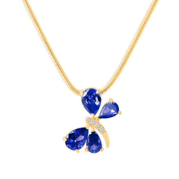 Tanzanite Gemstone & Diamond Solid 14k Yellow Gold Pendant