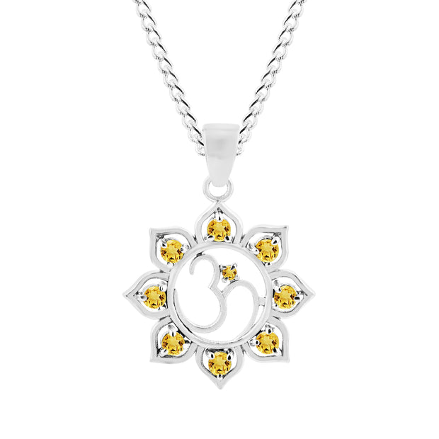 Citrine Gemstone Solid 925 Sterling Silver OM Pendant