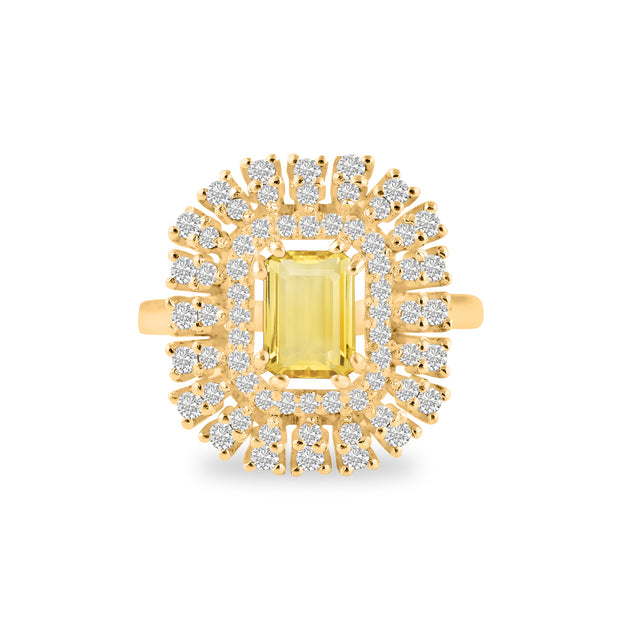 Citrine Gemstone & Diamond Solid 14k Yellow Gold Ring