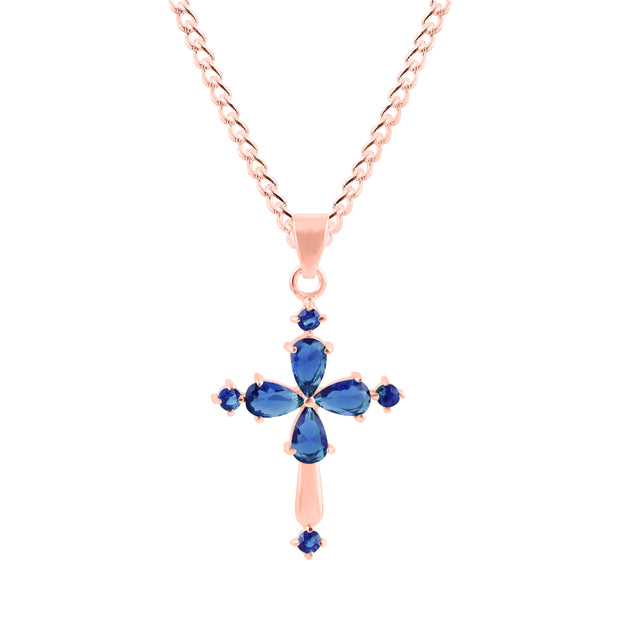 Tanzanite Gemstone Solid 14k Rose Gold Cross Pendant