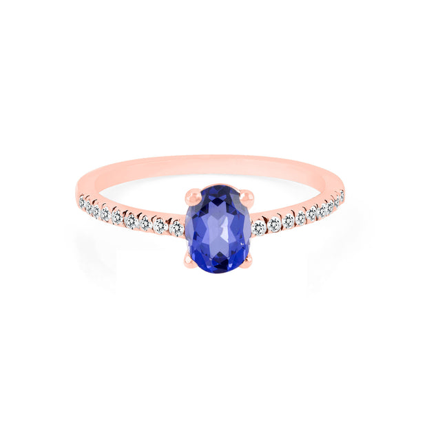 Tanzanite Gemstone & Diamond Solid 14k Rose Gold Ring