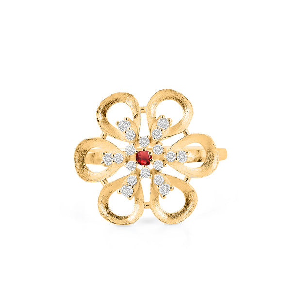 Garnet Gemstone & Diamond Solid 14k Yellow Gold Ring