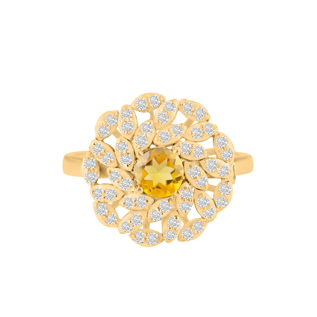 Citrine Gemstone & Diamond Solid 14k Yellow Gold Ring