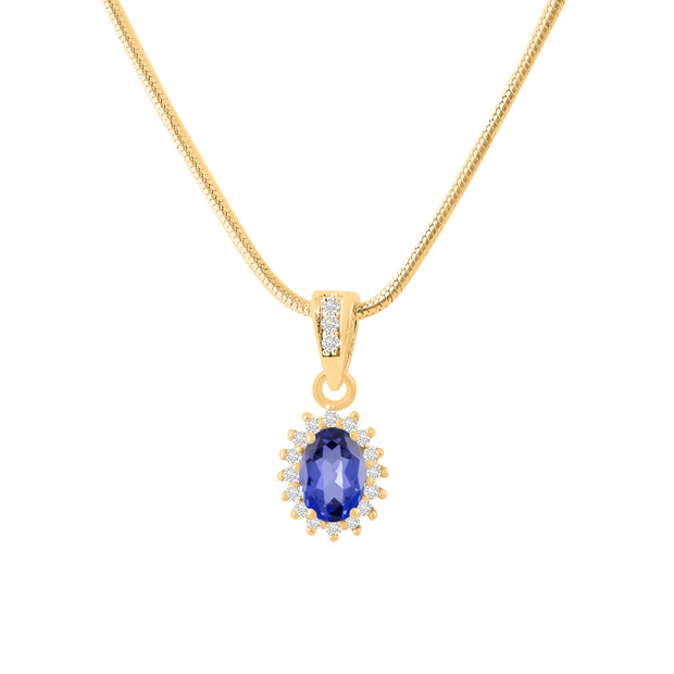 Tanzanite Gemstone & Diamond Solid 14k Yellow Gold Pendant