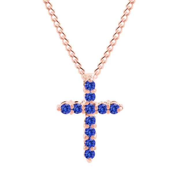 Tanzanite Gemstone Solid 14k Rose Gold Cross Pendant