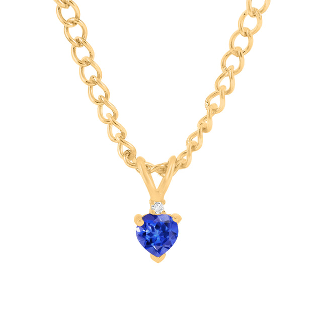 Tanzanite Gemstone & Diamond Solid 14k Yellow Gold Pendant