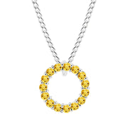 Citrine Gemstone Solid 14k White Gold Round Ring Pendant