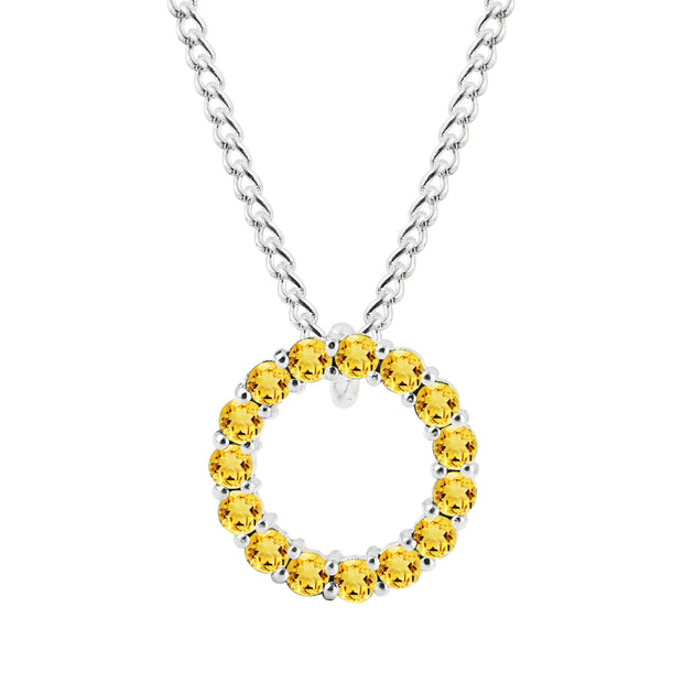 Citrine Gemstone Solid 14k White Gold Round Ring Pendant