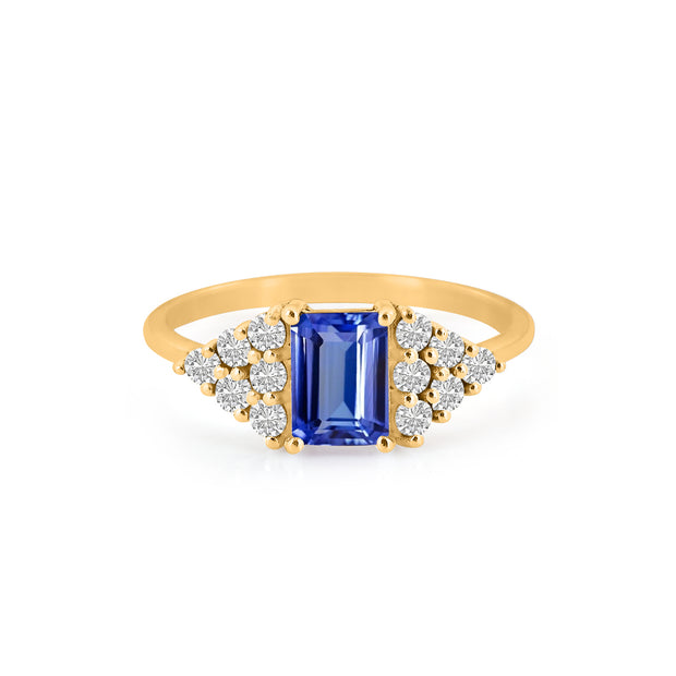 Tanzanite Gemstone & Diamond Solid 14k Yellow Gold Ring