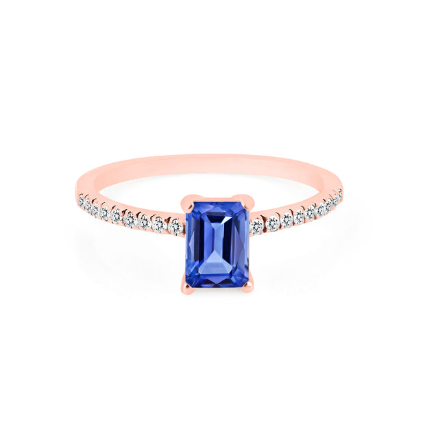 Tanzanite & Diamond Gemstone Solid 14k Rose Gold Ring